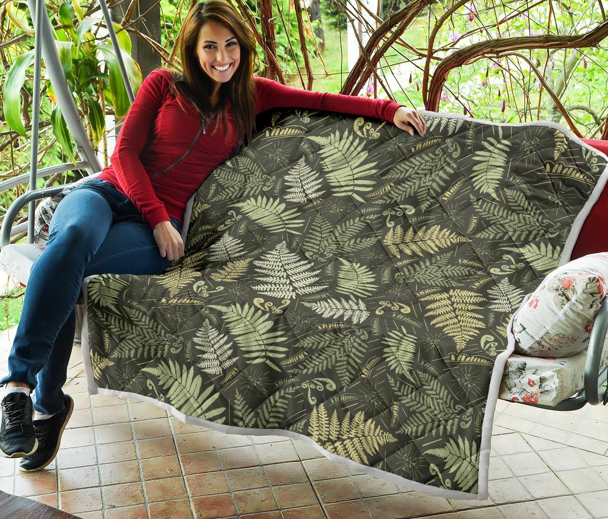 Fern Leave Green Print Pattern Premium Quilt-JTAMIGO.COM