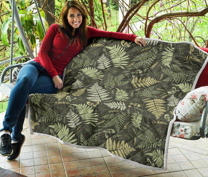 Fern Leave Green Print Pattern Premium Quilt-JTAMIGO.COM