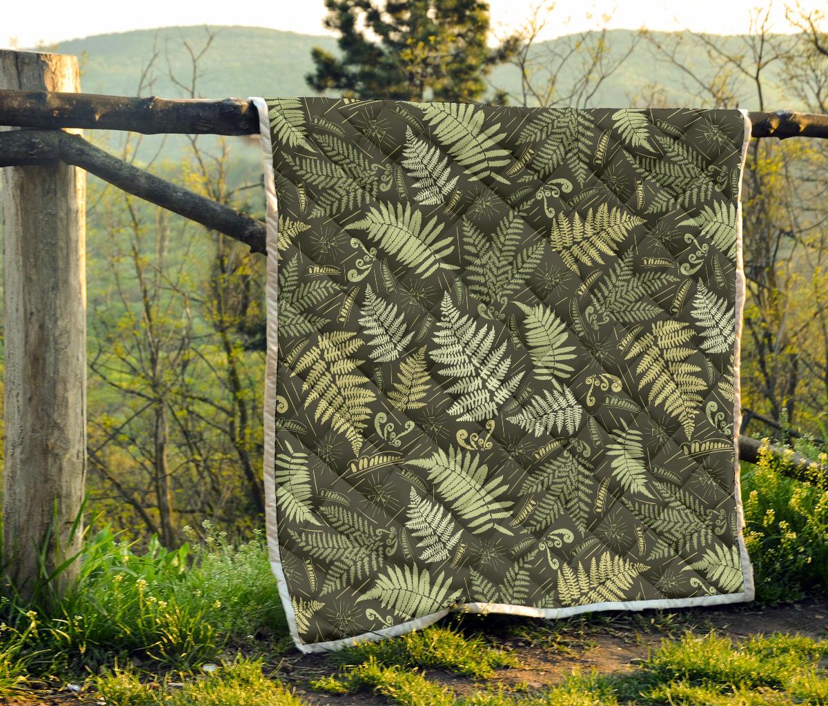 Fern Leave Green Print Pattern Premium Quilt-JTAMIGO.COM
