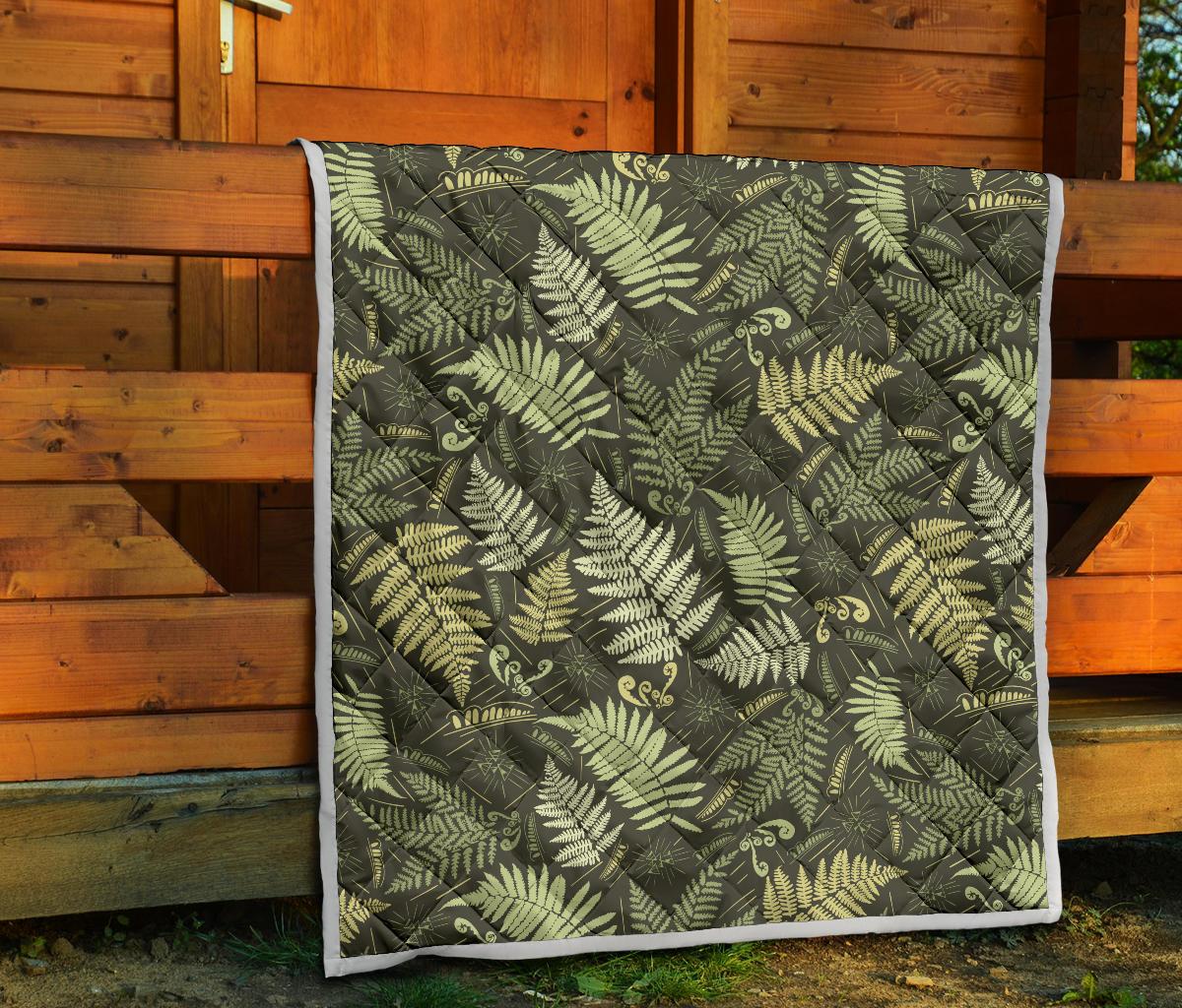 Fern Leave Green Print Pattern Premium Quilt-JTAMIGO.COM