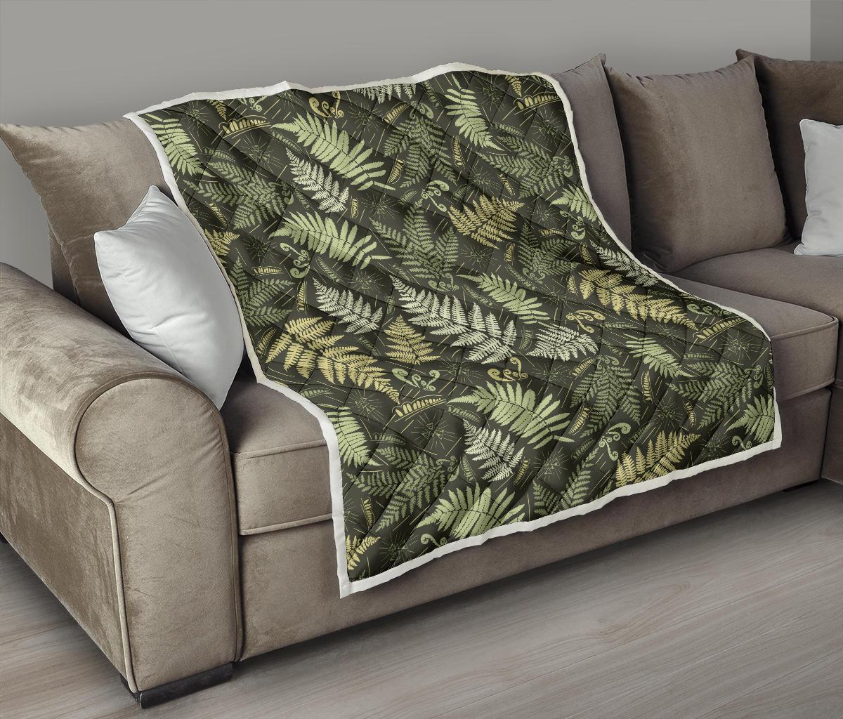 Fern Leave Green Print Pattern Premium Quilt-JTAMIGO.COM