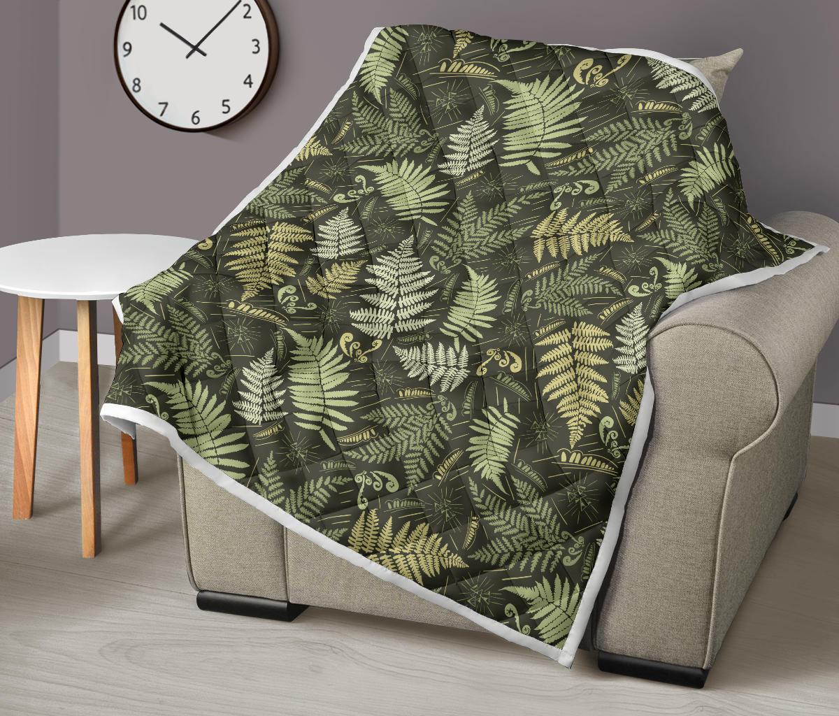 Fern Leave Green Print Pattern Premium Quilt-JTAMIGO.COM