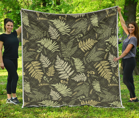 Fern Leave Green Print Pattern Premium Quilt-JTAMIGO.COM