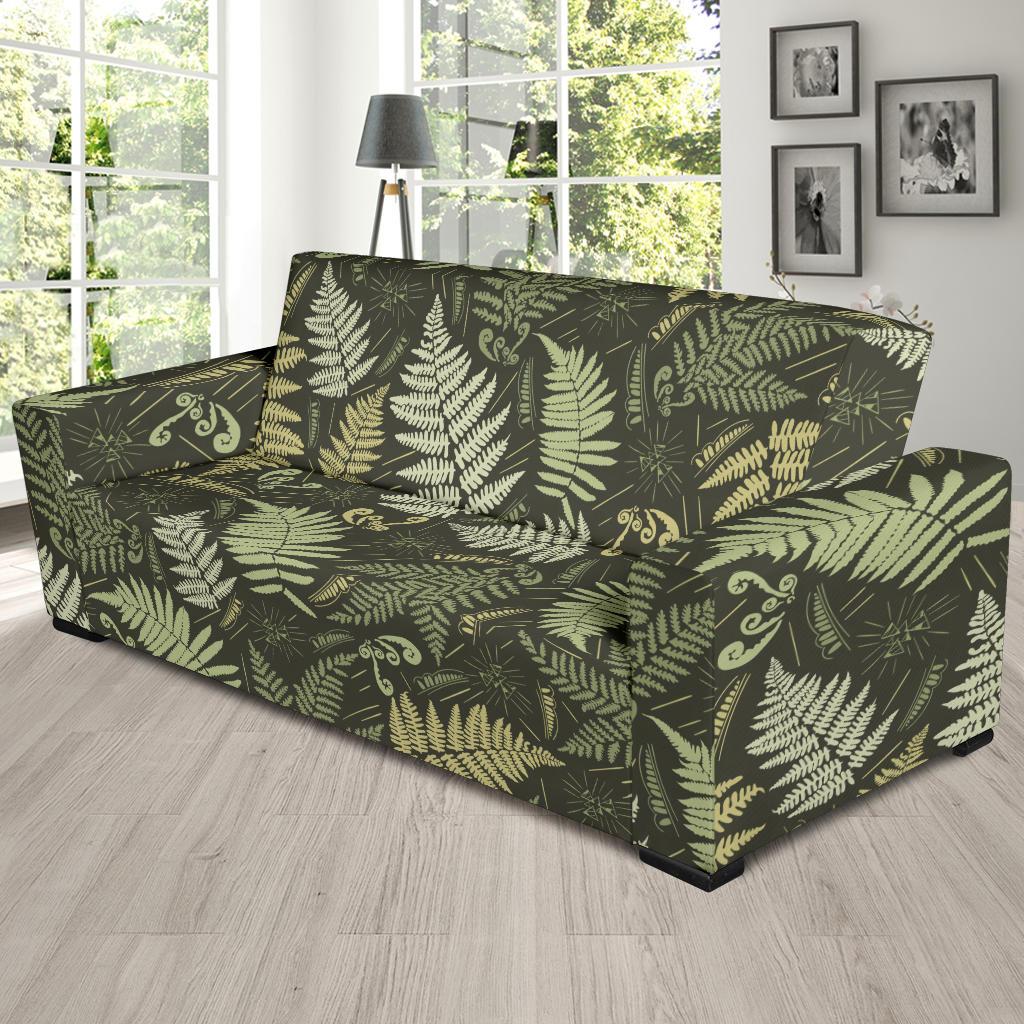 Fern Leave Green Print Pattern Sofa Slipcover-JTAMIGO.COM