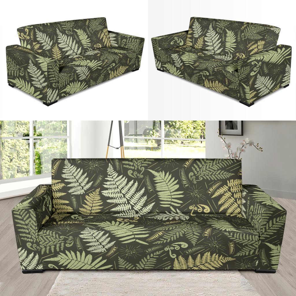 Fern Leave Green Print Pattern Sofa Slipcover-JTAMIGO.COM