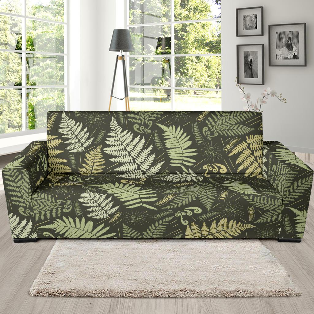 Fern Leave Green Print Pattern Sofa Slipcover-JTAMIGO.COM