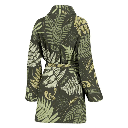 Fern Leave Green Print Pattern Women Bath Robe-JTAMIGO.COM