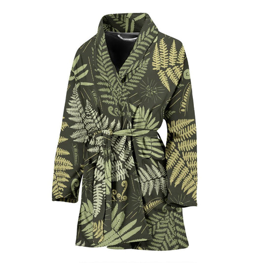 Fern Leave Green Print Pattern Women Bath Robe-JTAMIGO.COM