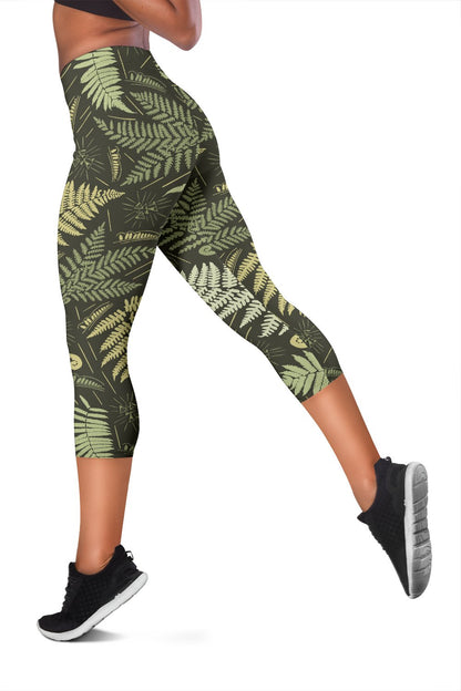Fern Leave Green Print Pattern Women Capris
