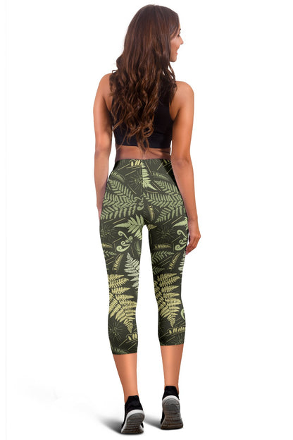 Fern Leave Green Print Pattern Women Capris