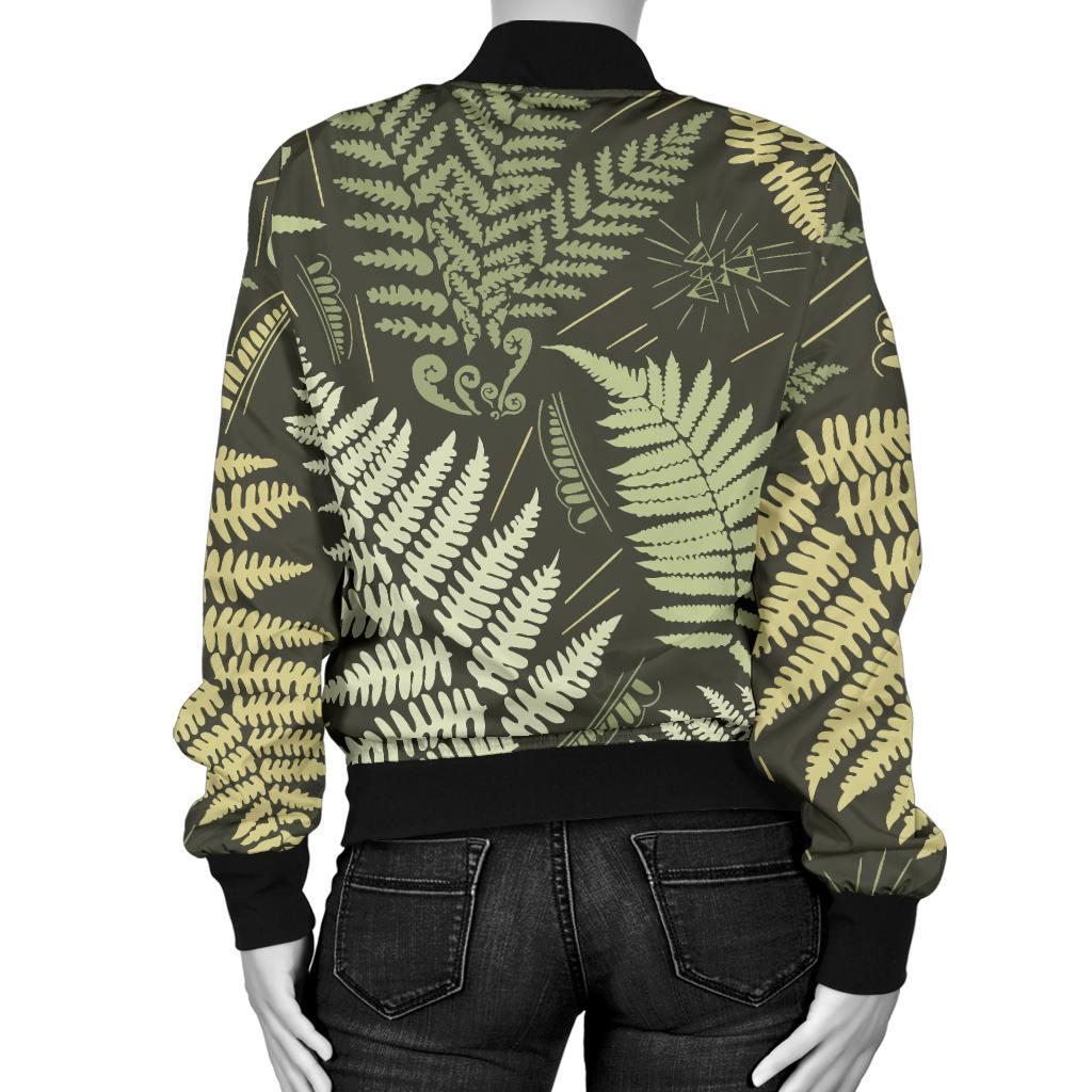Fern Leave Green Print Pattern Women Casual Bomber Jacket