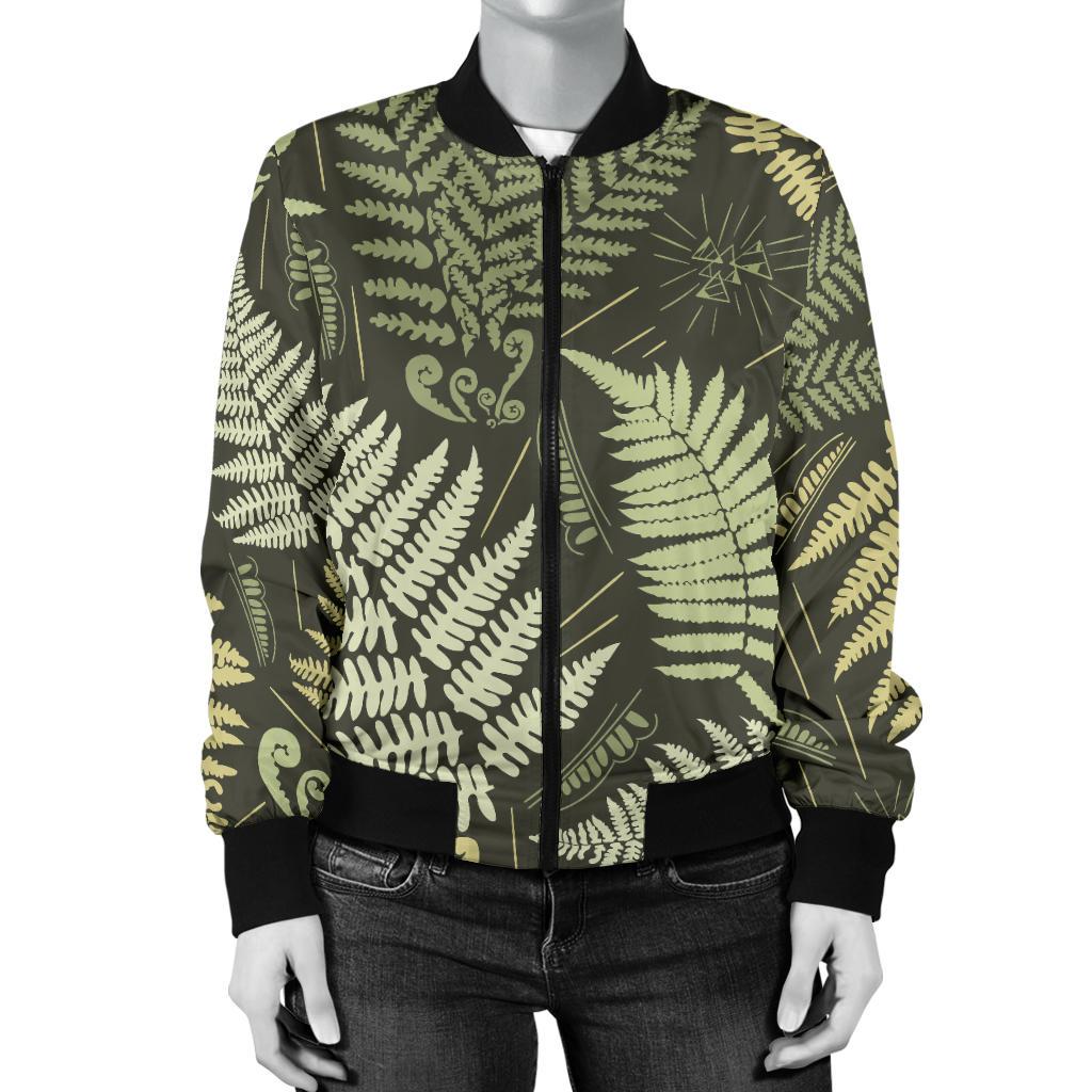 Fern Leave Green Print Pattern Women Casual Bomber Jacket