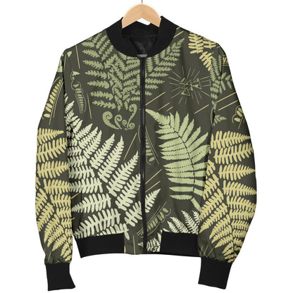 Fern Leave Green Print Pattern Women Casual Bomber Jacket