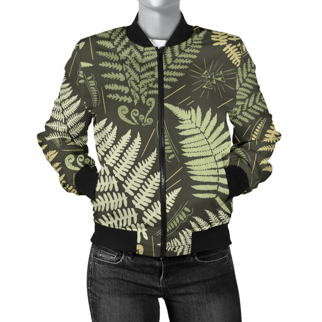 Fern Leave Green Print Pattern Women Casual Bomber Jacket