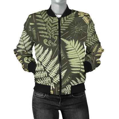 Fern Leave Green Print Pattern Women Casual Bomber Jacket
