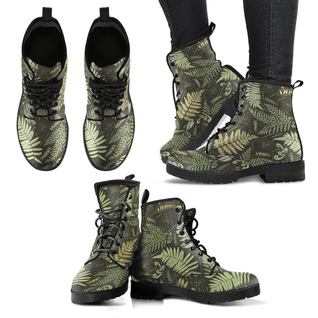 Fern Leave Green Print Pattern Women Leather Boots-JTAMIGO.COM