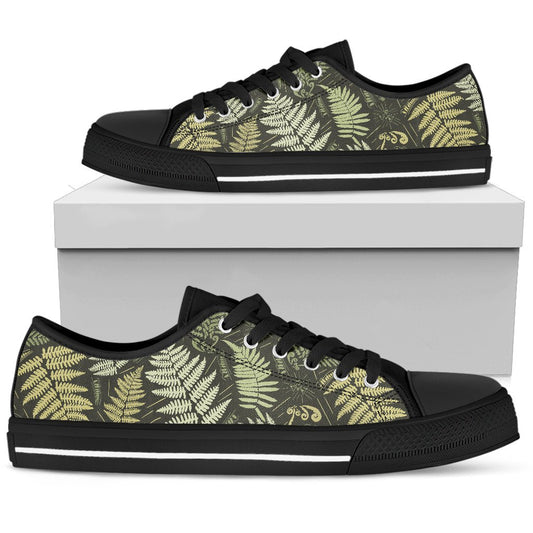 Fern Leave Green Print Pattern Women Low Top Shoes