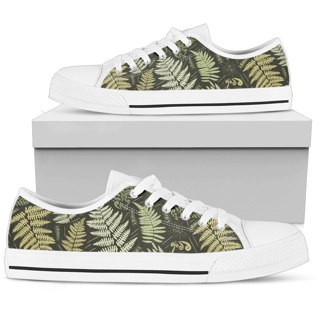 Fern Leave Green Print Pattern Women Low Top Shoes
