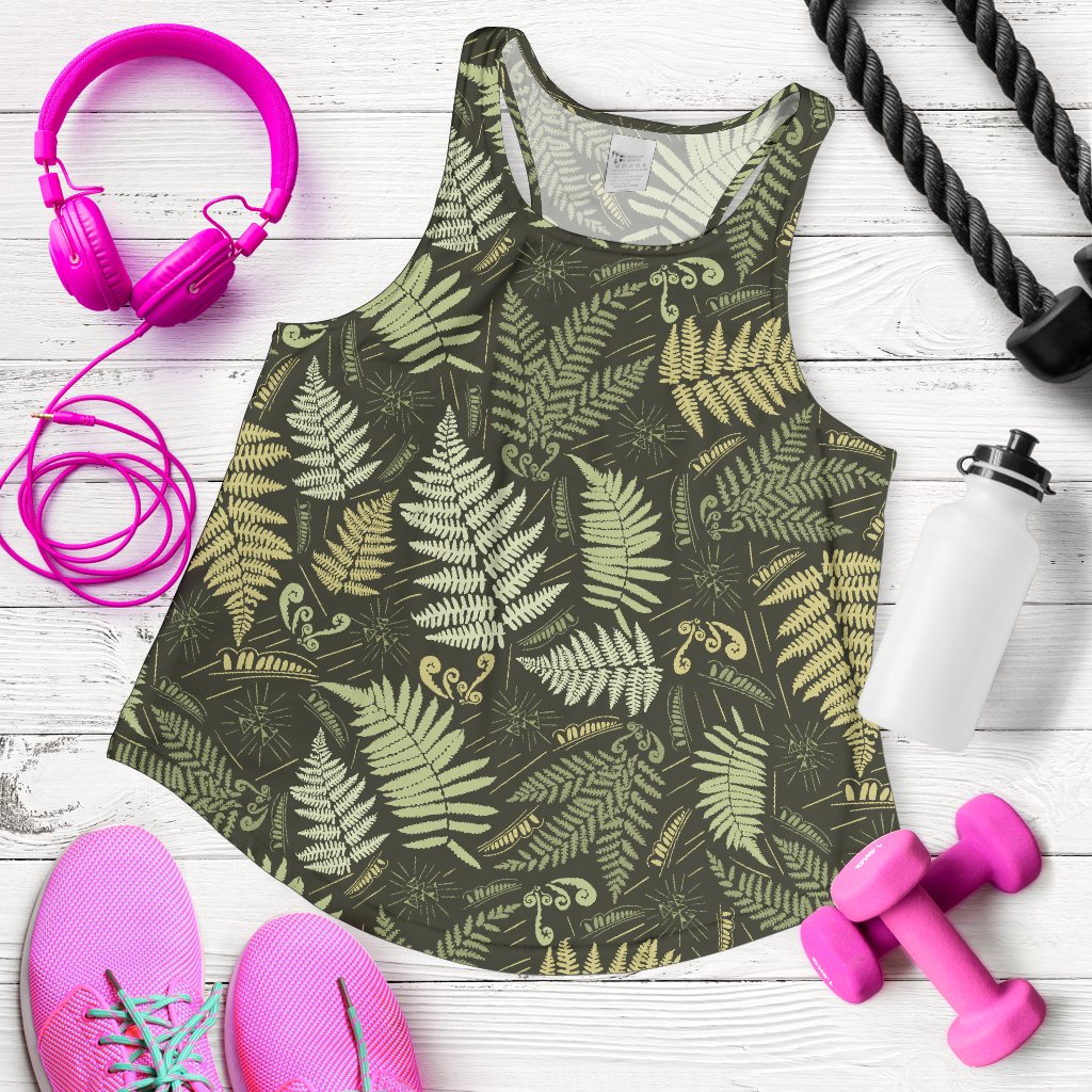 Fern Leave Green Print Pattern Women Racerback Tank Top