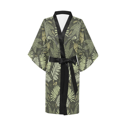 Fern Leave Green Print Pattern Women Short Kimono Robe