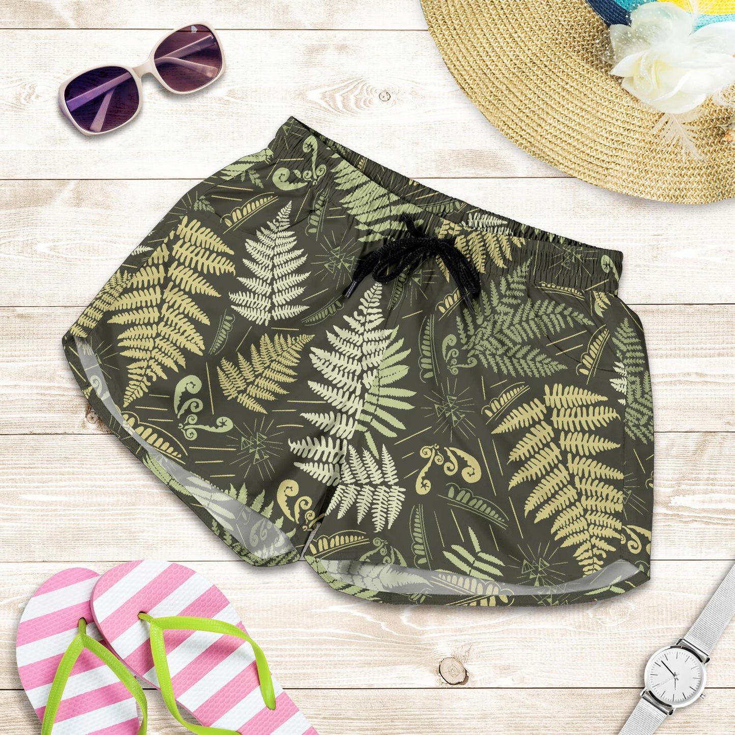 Fern Leave Green Print Pattern Women Shorts-JTAMIGO.COM