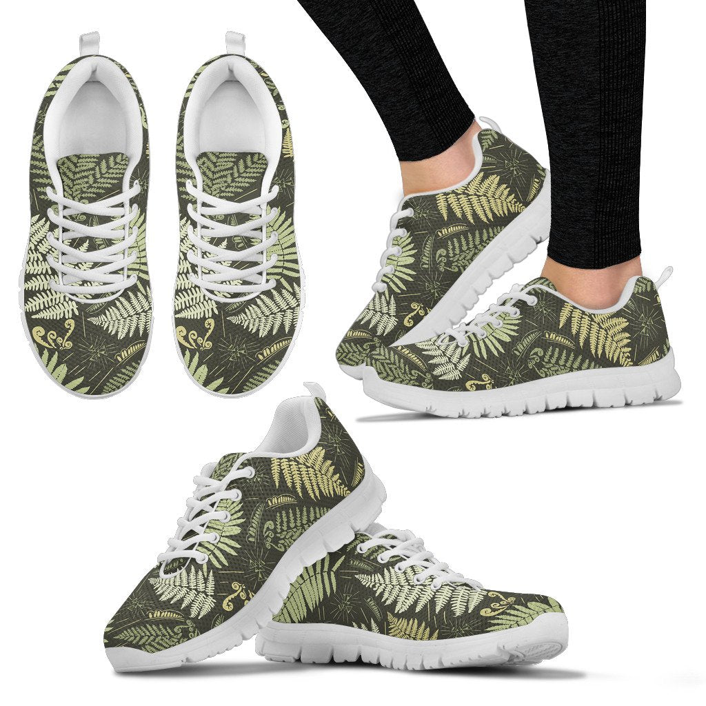Fern Leave Green Print Pattern Women Sneakers Shoes