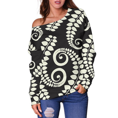 Fern Leave Print Pattern Off Shoulder Sweatshirt