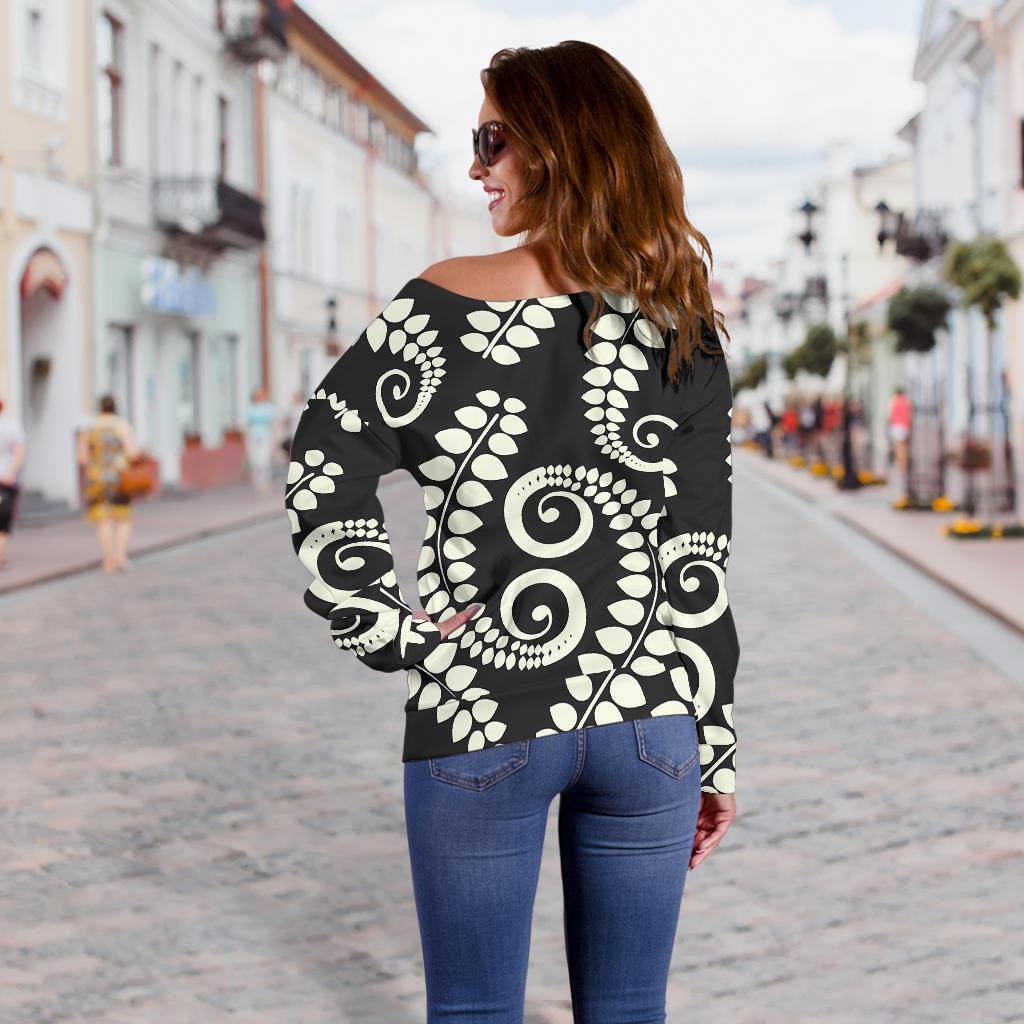 Fern Leave Print Pattern Off Shoulder Sweatshirt