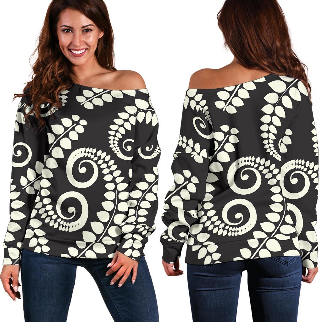 Fern Leave Print Pattern Off Shoulder Sweatshirt