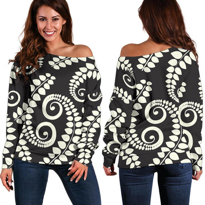 Fern Leave Print Pattern Off Shoulder Sweatshirt