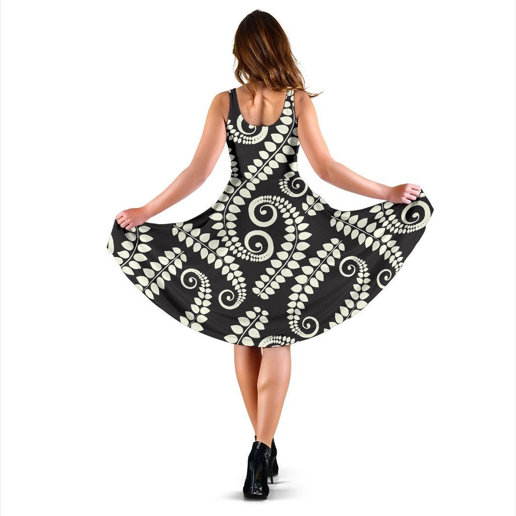 Fern Leave Print Pattern Sleeveless Dress