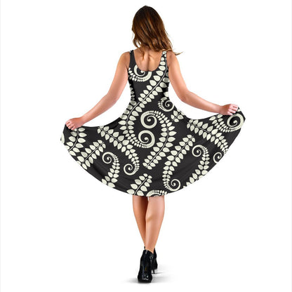 Fern Leave Print Pattern Sleeveless Dress