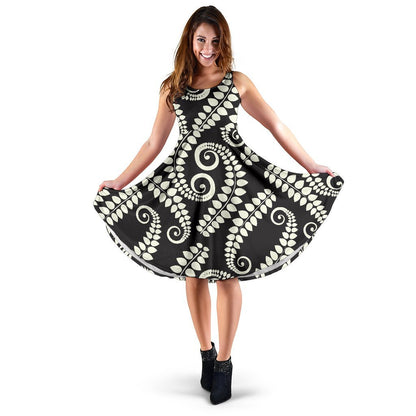 Fern Leave Print Pattern Sleeveless Dress