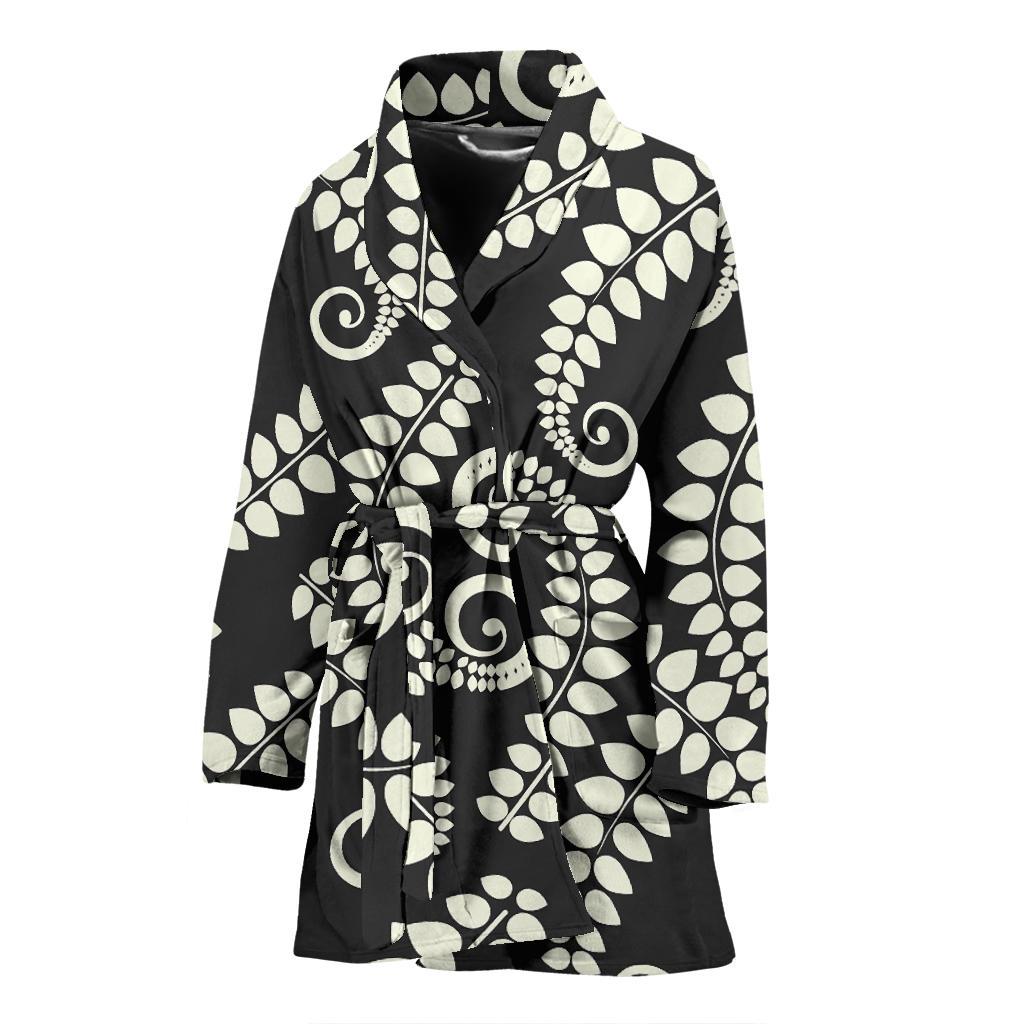 Fern Leave Print Pattern Women Bath Robe-JTAMIGO.COM