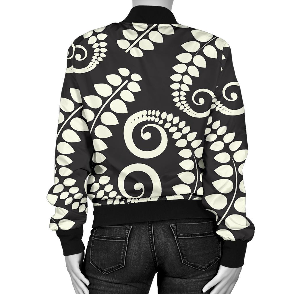Fern Leave Print Pattern Women Casual Bomber Jacket