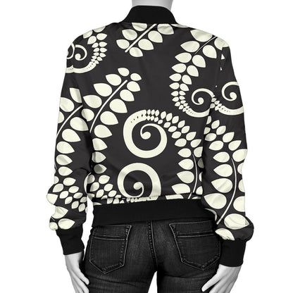Fern Leave Print Pattern Women Casual Bomber Jacket