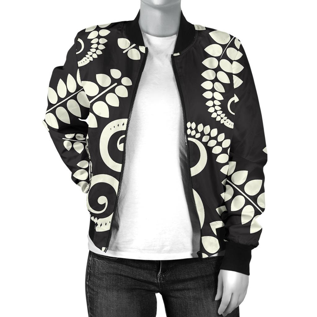 Fern Leave Print Pattern Women Casual Bomber Jacket