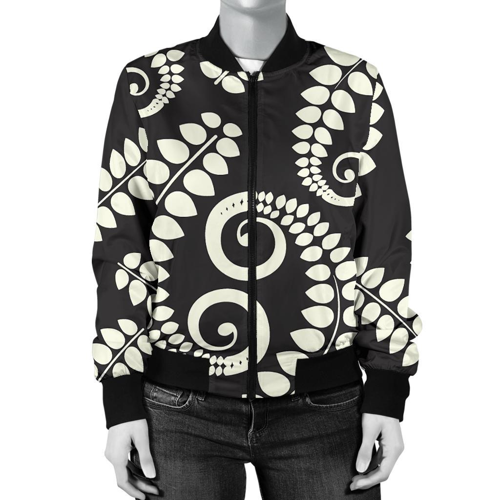 Fern Leave Print Pattern Women Casual Bomber Jacket