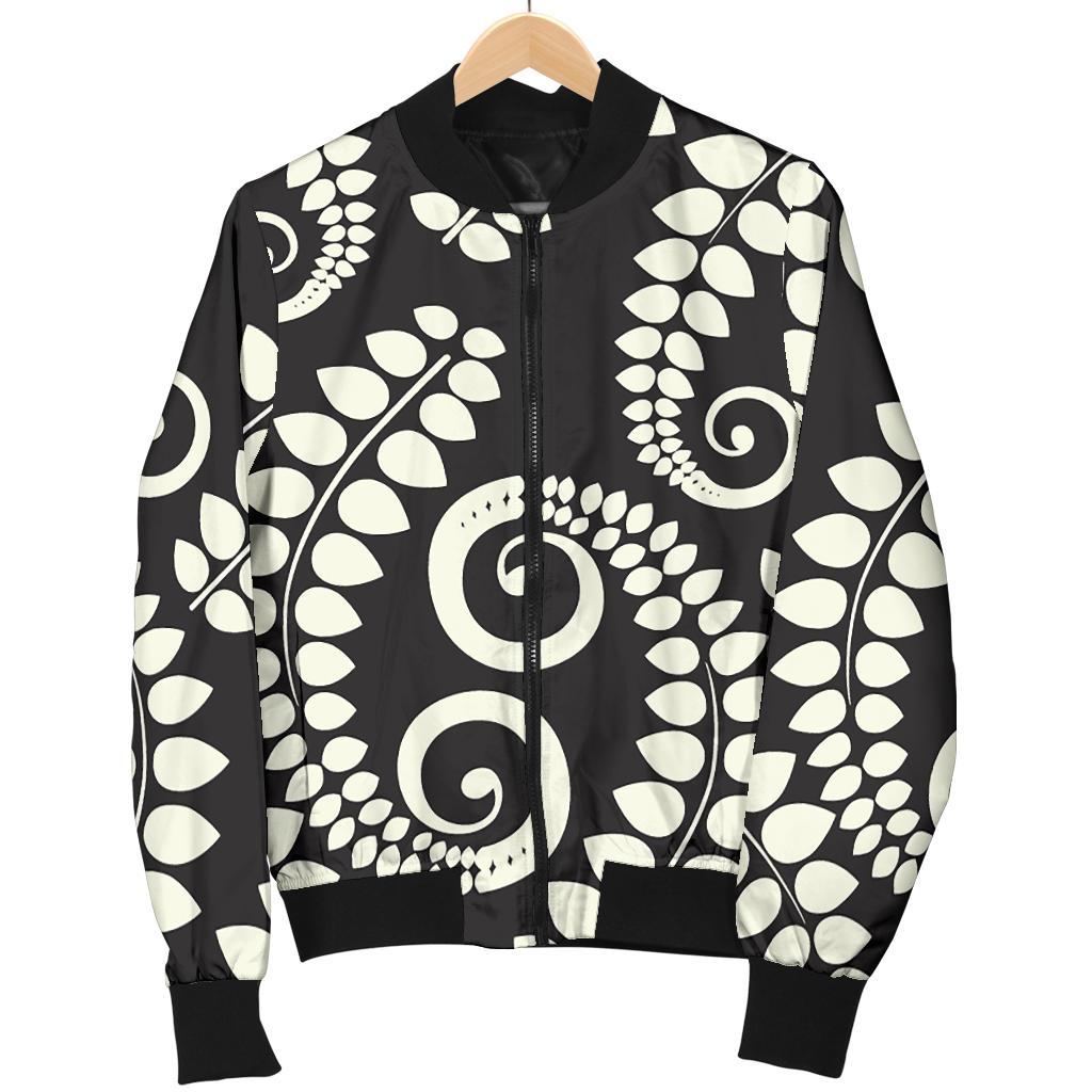 Fern Leave Print Pattern Women Casual Bomber Jacket