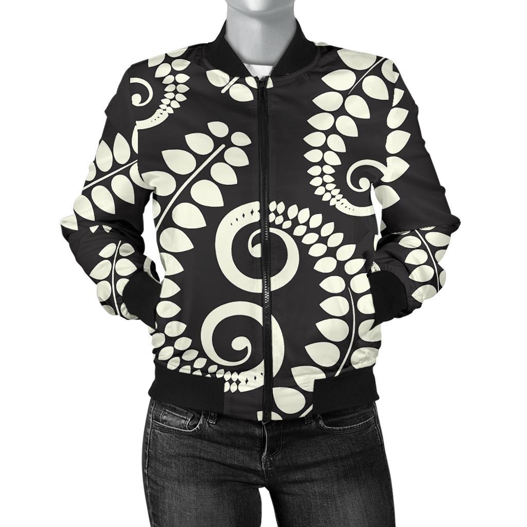 Fern Leave Print Pattern Women Casual Bomber Jacket