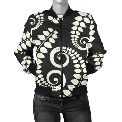 Fern Leave Print Pattern Women Casual Bomber Jacket