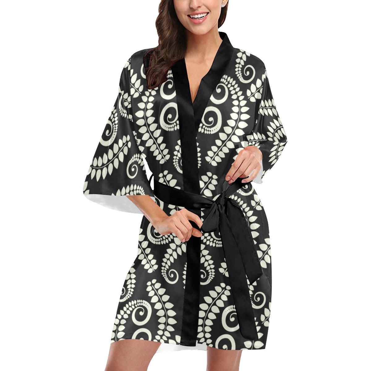 Fern Leave Print Pattern Women Short Kimono Robe