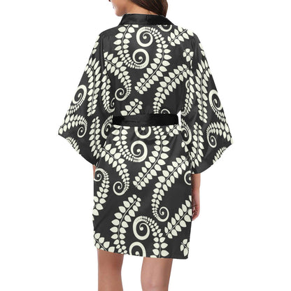 Fern Leave Print Pattern Women Short Kimono Robe