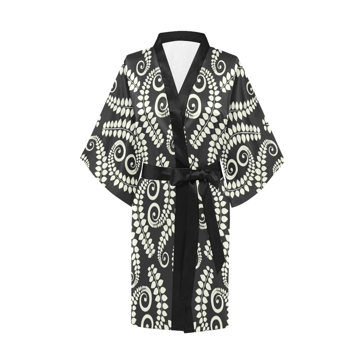 Fern Leave Print Pattern Women Short Kimono Robe