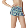 Fern Leave Summer Print Pattern High Waisted Spandex Shorts-JTAMIGO.COM