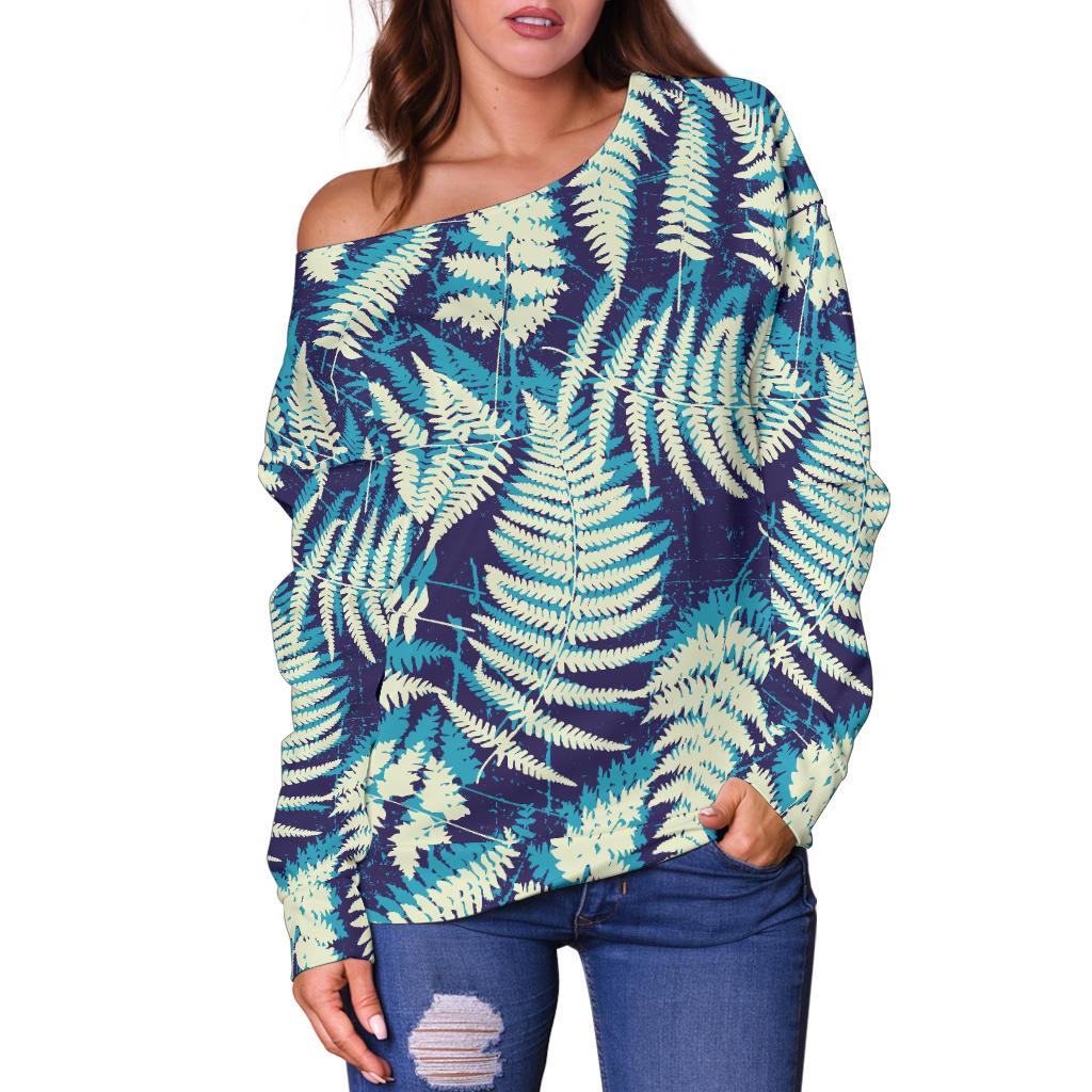 Fern Leave Summer Print Pattern Off Shoulder Sweatshirt