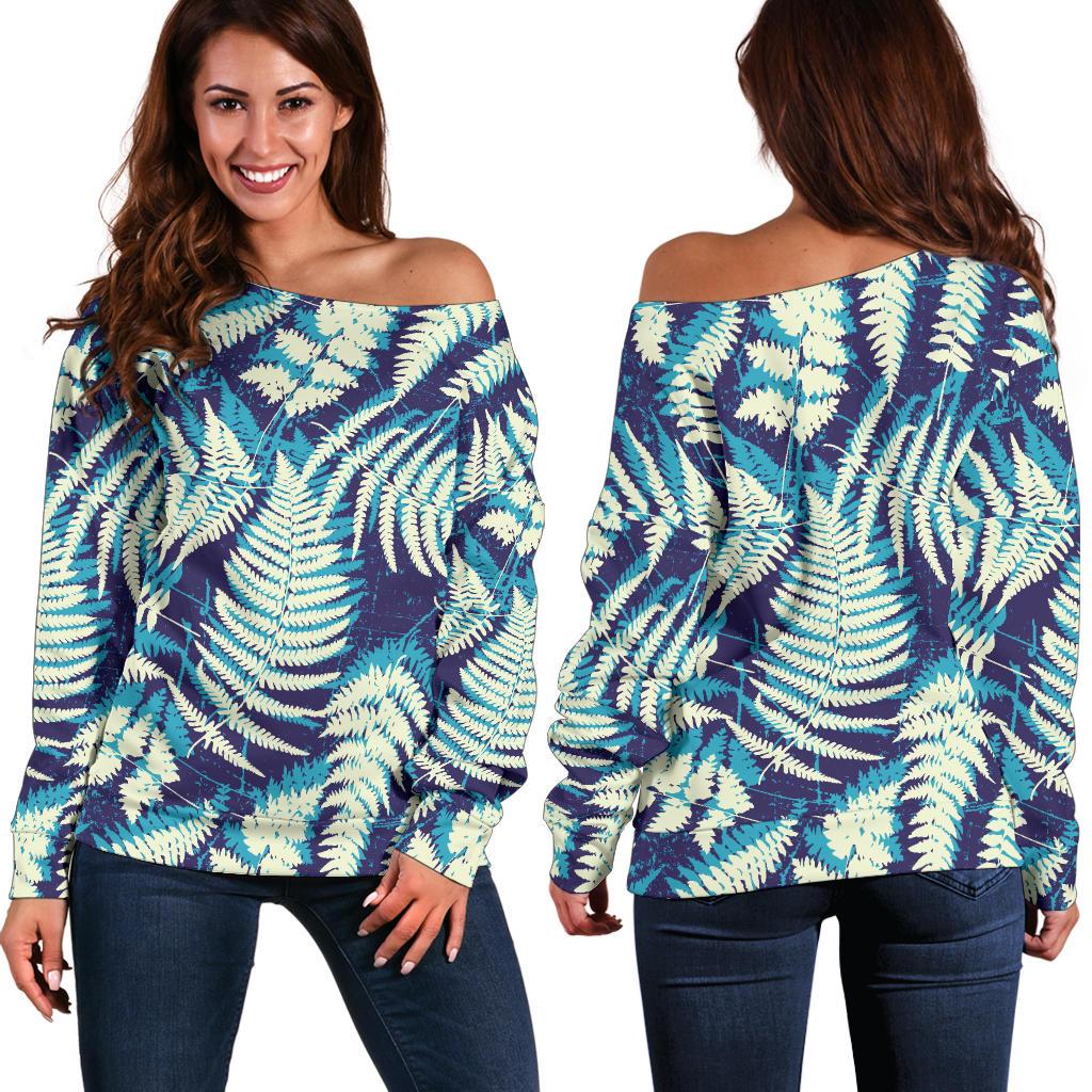 Fern Leave Summer Print Pattern Off Shoulder Sweatshirt