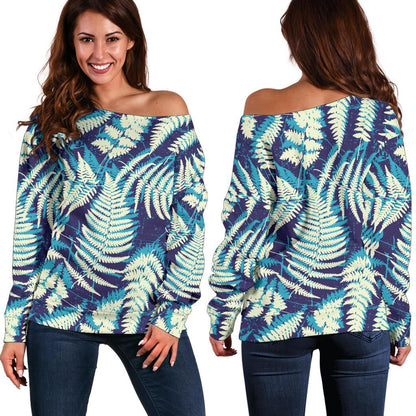 Fern Leave Summer Print Pattern Off Shoulder Sweatshirt