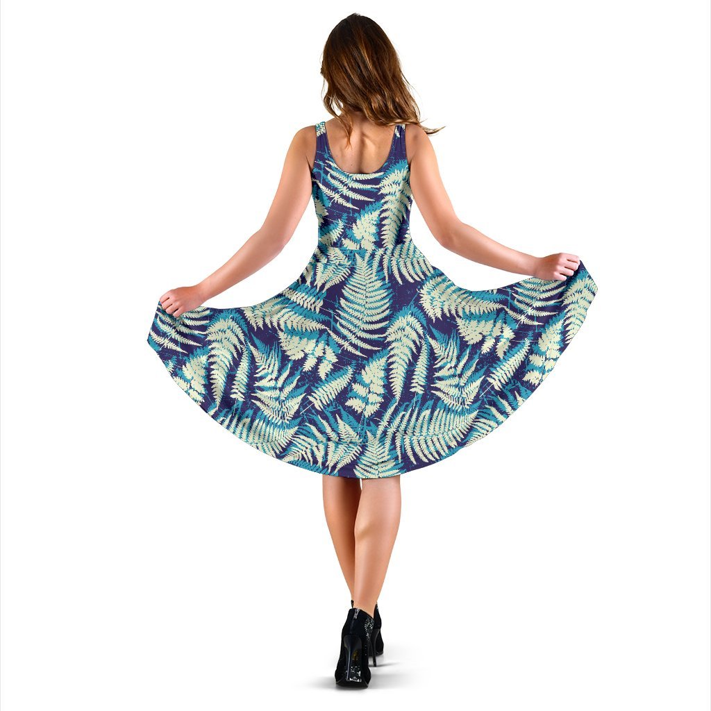 Fern Leave Summer Print Pattern Sleeveless Dress