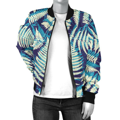 Fern Leave Summer Print Pattern Women Casual Bomber Jacket